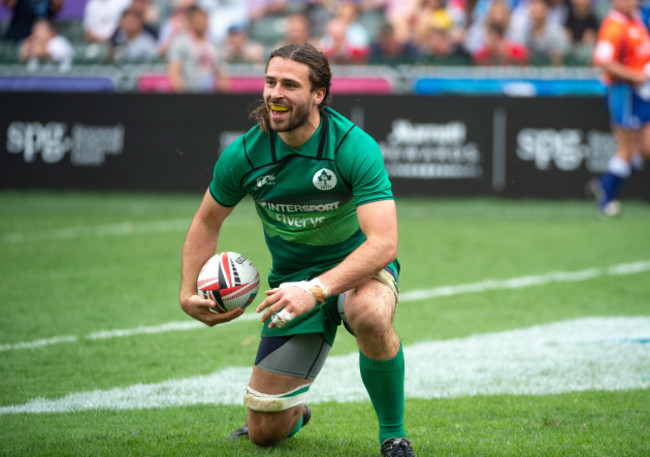 Harry McNulty celebrates scoring a try