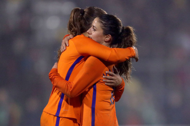 Danielle van de Donk and Lieke Martens celebrates after the game