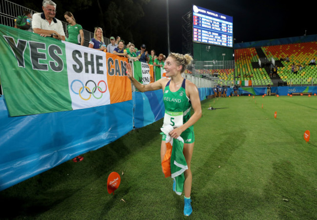 Natalya Coyle celebrates finishing 7th