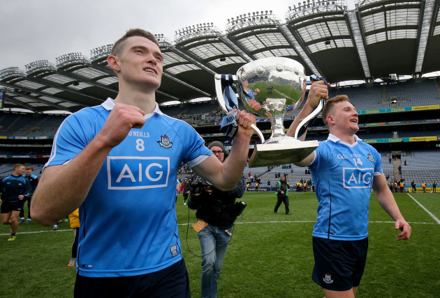 Brian Fenton and Ciarán Kilkenny celebrate after the game