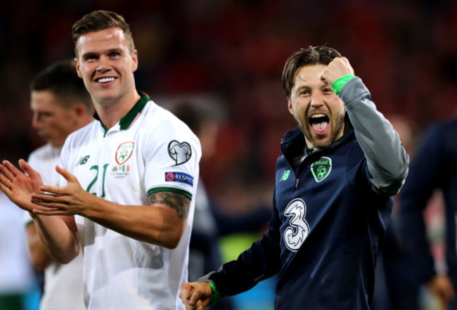 Kevin Long and Harry Arter celebrate winning