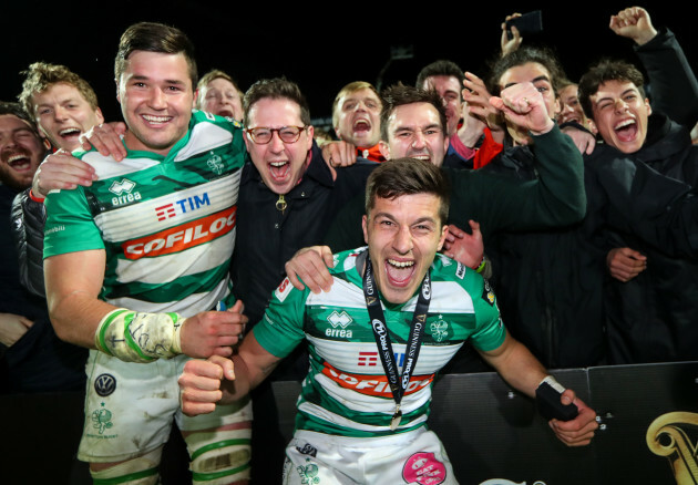 Sebastian Negri and Tommaso Allan celebrate with fans