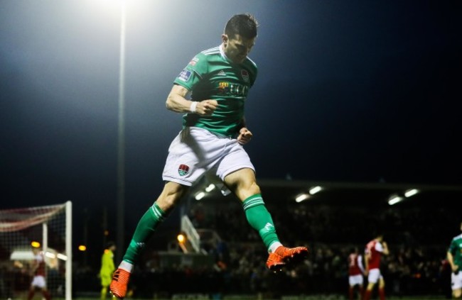 Graham Cummins celebrates scoring a goal