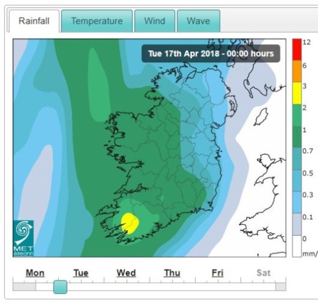 Met Eireann rain Tuesday