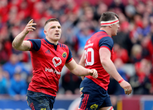 Andrew Conway celebrates his try