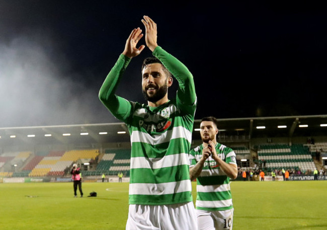 David Webster celebrate victory over Cork City after extra time