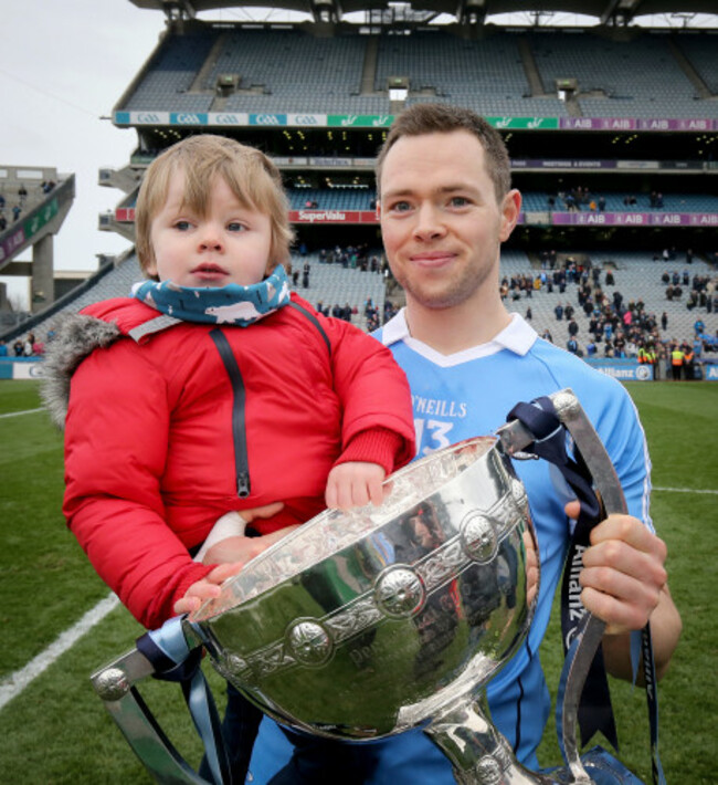 Dean Rock celebrates with nephew Eli D'Arcy after the game