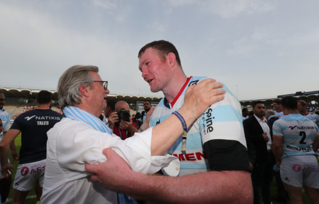 Jacky Lorenzetti celebrates with Donnacha Ryan after the game