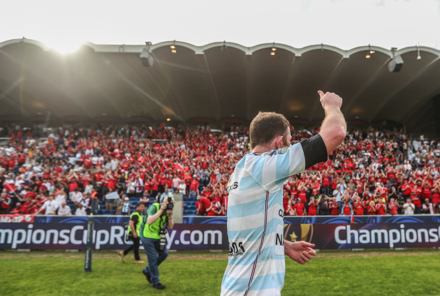 Donnacha Ryan applauds the Munster fans after the game