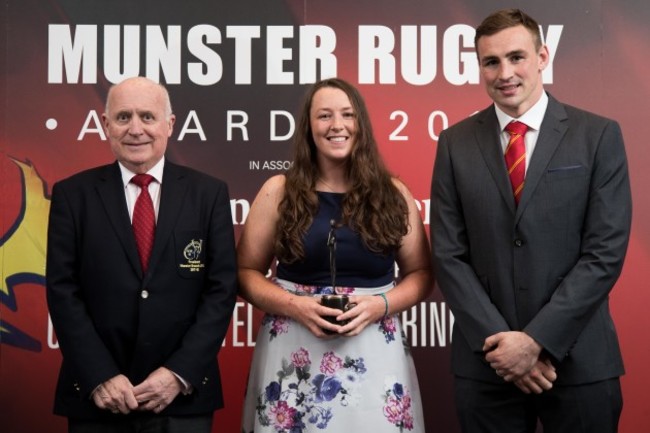 Tommy O'Donnell and Charlie Buckley present Gill Bourke with the Women's Player Of The Year Award