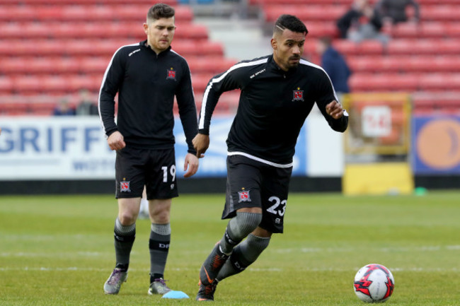 Marco Tagbajumi warming up before the game