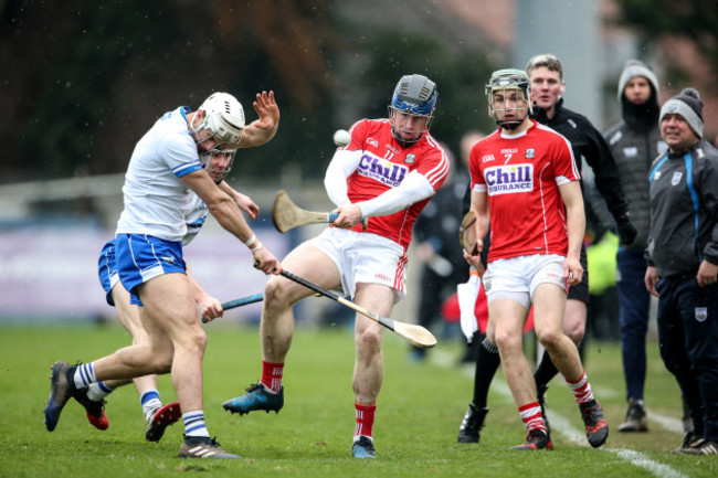 Conor Lehane is closed down by Shane Fives and Tommy Ryan