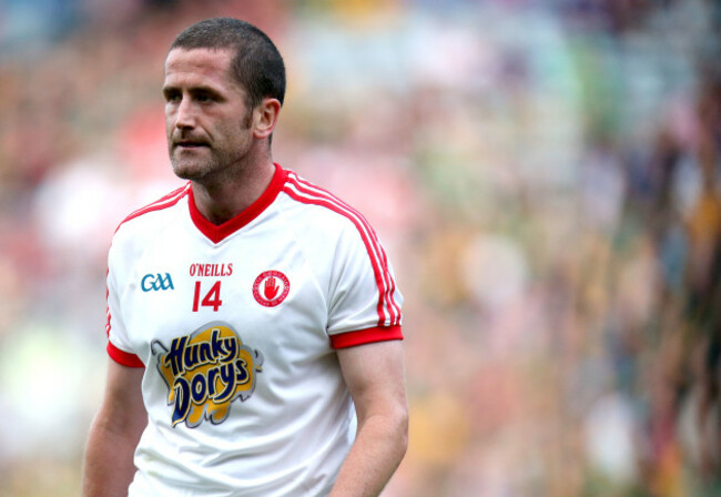 Stephen O'Neill leaves the pitch after being sent off
