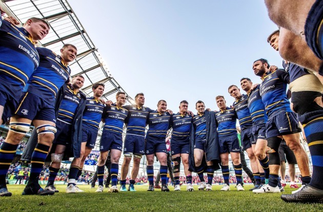 The Leinster team huddle after the game