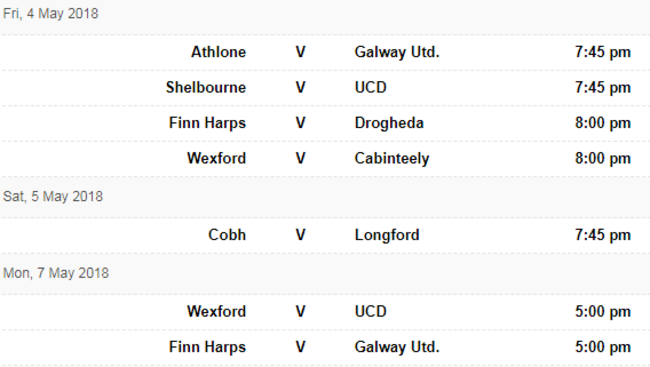 1st Div fixtures 4 May