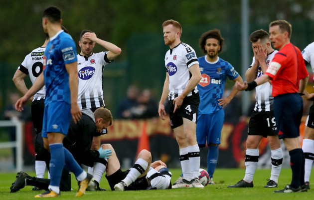 Stephen O'Donnell injured as his team mates look on