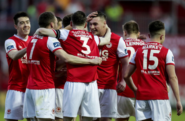 St Patrick's Athletic players celebrate after their side's goal