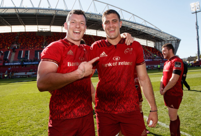 Robin Copeland and Gerbrandt Grobler celebrate after the game