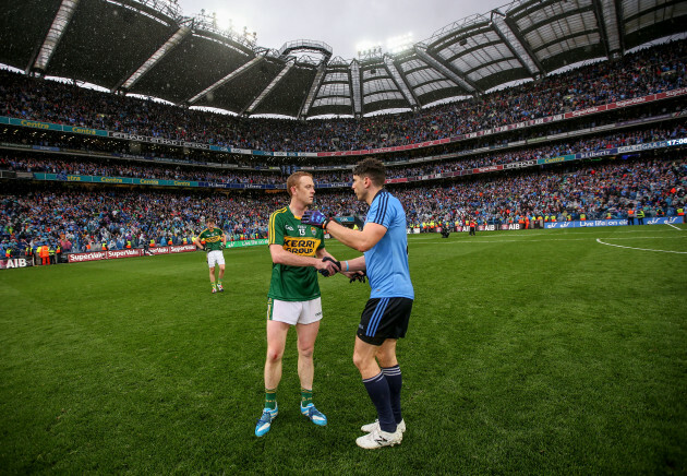 Bernard Brogan consoles Colm Cooper after the game