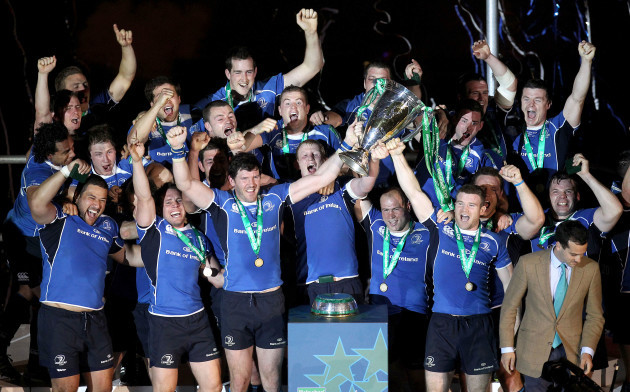 Shane Horgan, Leo Cullen and Gordon D'Arcy lifts the cup