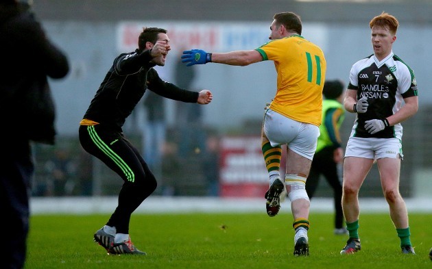 Declan O'Sullivan and Bryan Sheehan celebrate at the final whistle