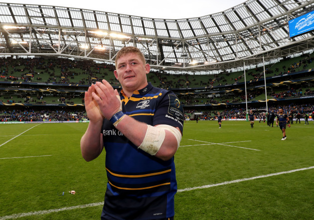 Tadhg Furlong celebrates after the game