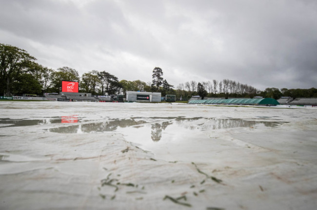 A view of wet conditions at Malahide Cricket Club