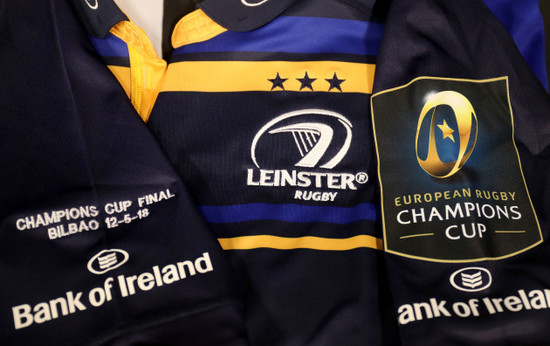 A general view of a Leinster jersey and European Rugby Champions Cup badge before the game