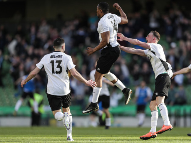 Tommy Illunga celebrates after scoring a goal in extra-time