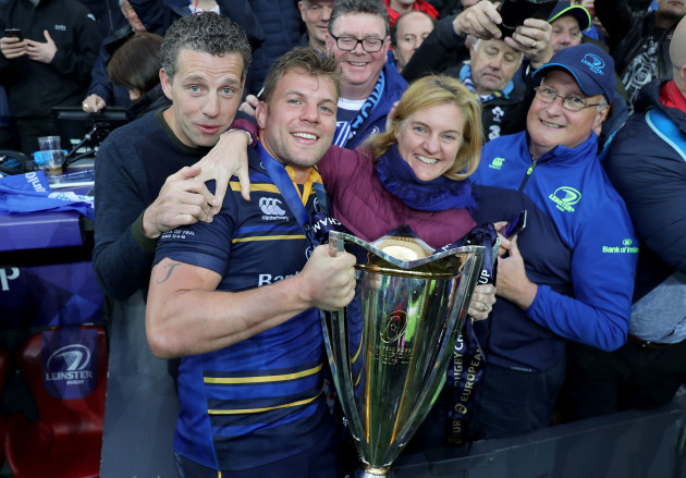 Jordi Murphy and his family celebrate with the European Rugby Champions Cup trophy
