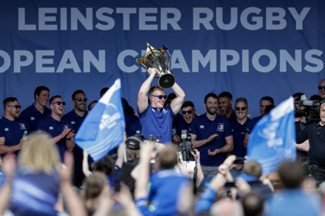 Dan Leavy lifts the European Rugby Champions Cup trophy