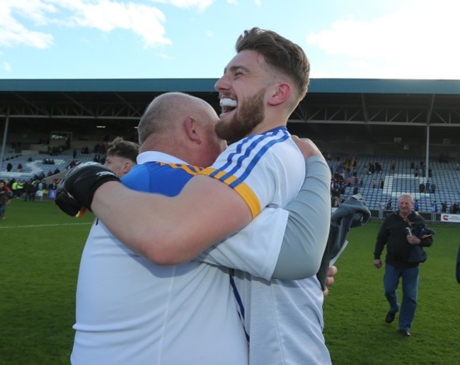 John Evans and Mark Jackson celebrate at the final whistle