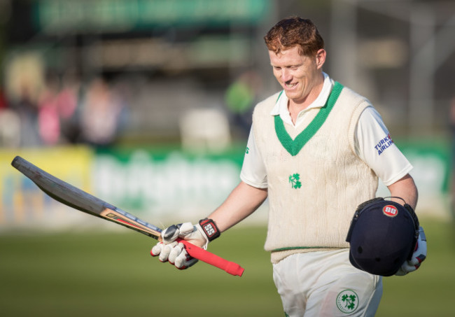 Kevin O'Brien celebrates as he leaves the pitch