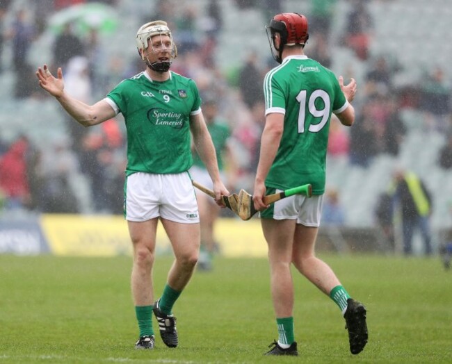 Cian Lynch celebrates at the final whistle with David Dempsey