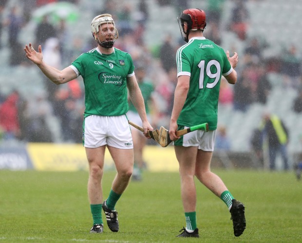 Cian Lynch celebrates at the final whistle with David Dempsey