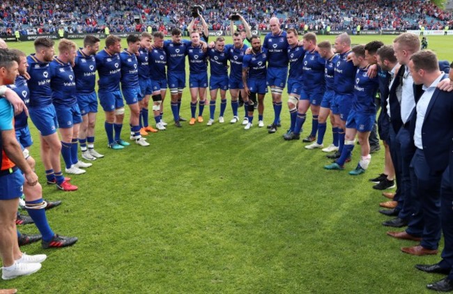 The Leinster team huddle after the game