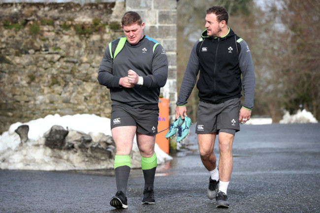 Tadhg Furlong and Rob Herring arrive for training