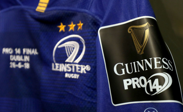 A view of PRO14 branding on a Leinster jersey in the dressing room