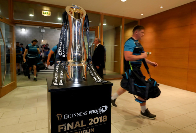 A view of the PRO14 trophy as players arrive