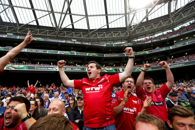 Scarlets' fans celebrate a penalty for their side