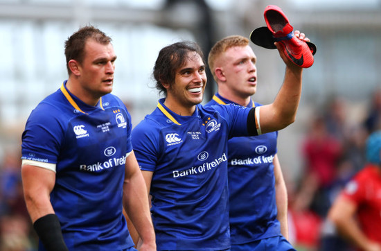 James Lowe celebrates scoring his sides second try