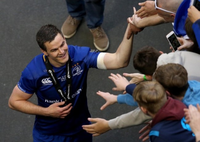 Jonathan Sexton celebrates with fans after the game