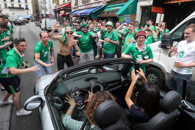 Ireland fans with the locals ahead of the game