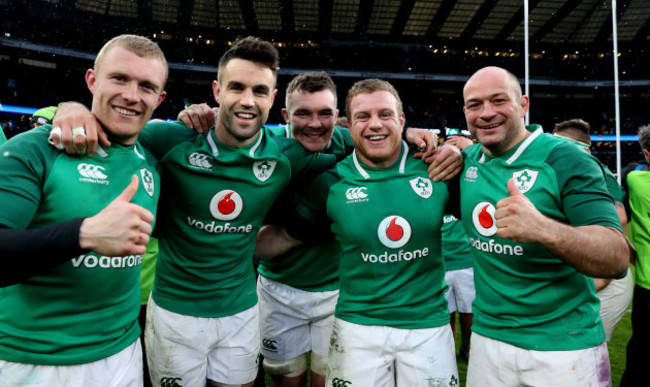 Ireland’s  Keith Earls Conor Murray Peter O’Mahony Sean Cronin and Rory Best after the match