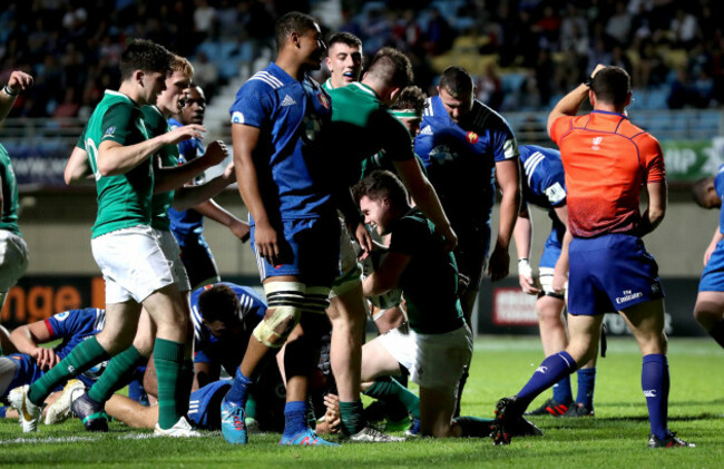 Hugh O'Sullivan celebrates scoring their second try