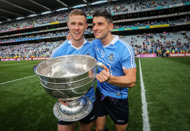 Paul Mannion and Bernard Brogan celebrate with The Sam Maguire
