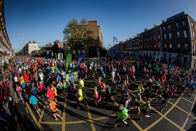 A view of the Dublin Marathon as runners make there way down Fitzwilliam Street Upper