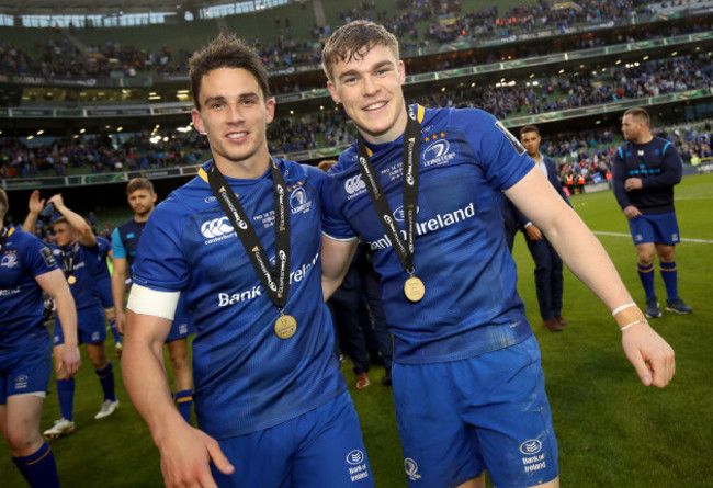 Joey Carbery and Garry Ringrose celebrate after the game