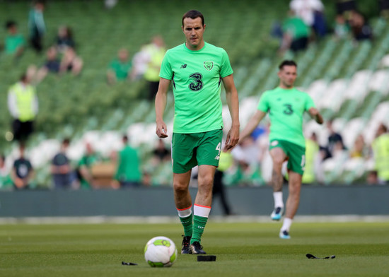 John O'Shea during the warm up