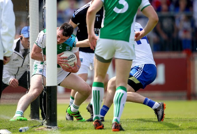 Barry Mulrone stops the ball from crossing the line